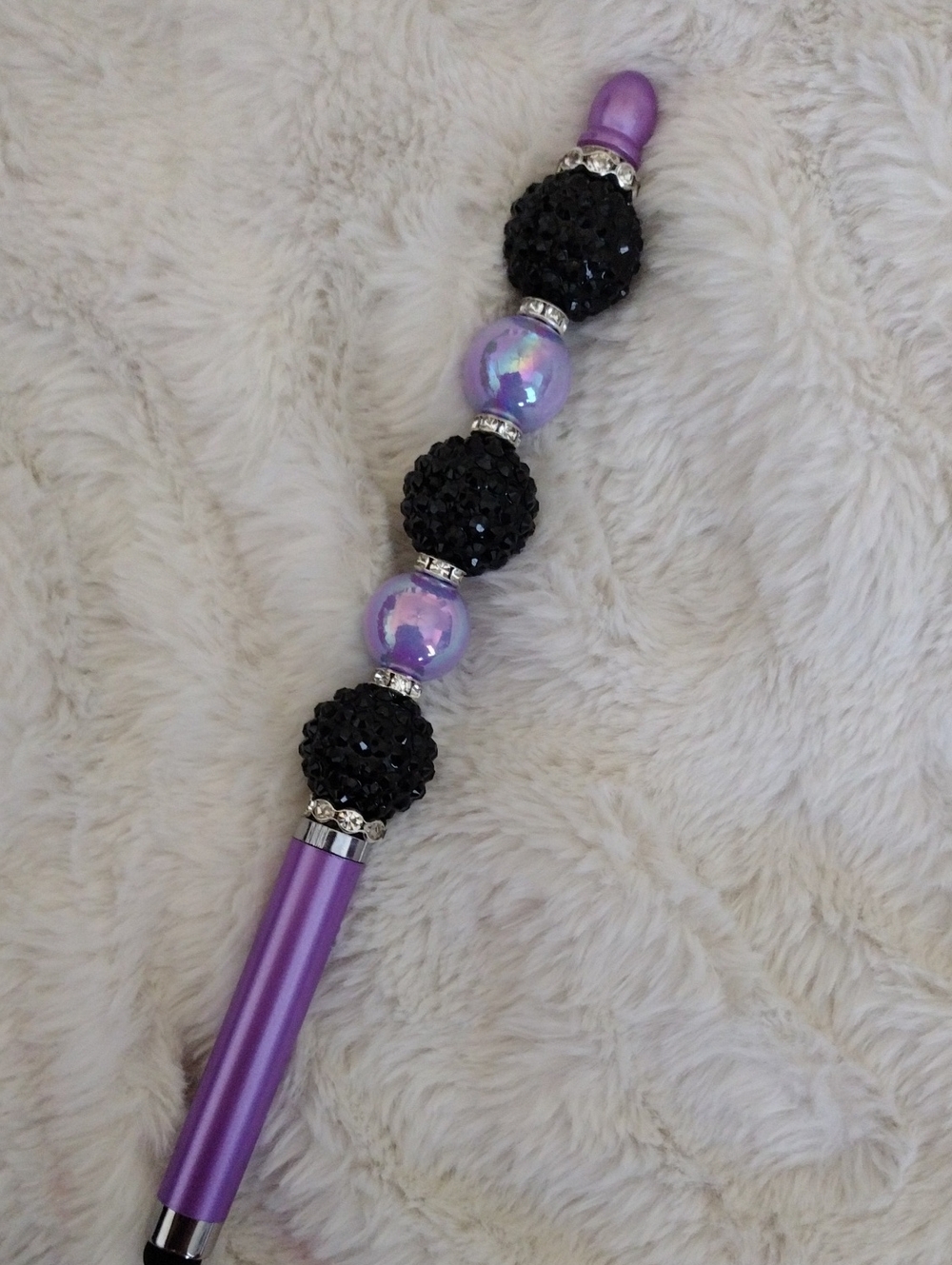 Tall Purple & Black Stylus/Pen Beaded with Iridescent Accents